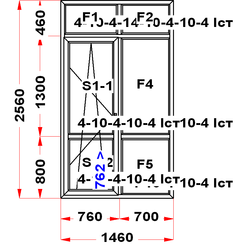VEKA EuroLine 2560 на 1460 — чертёж
