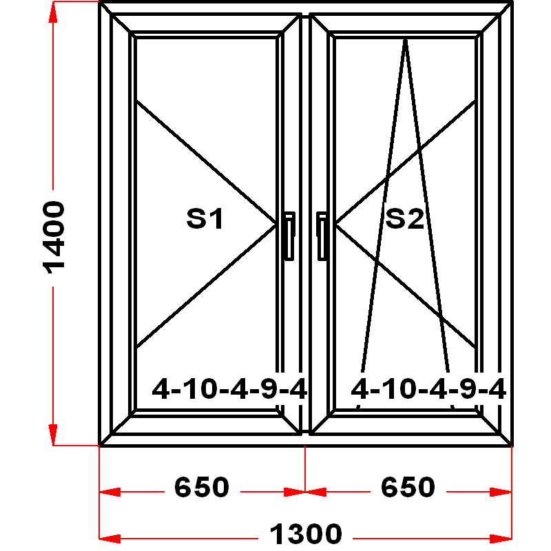 VEKA EuroLine 1400 на 1300 — чертёж