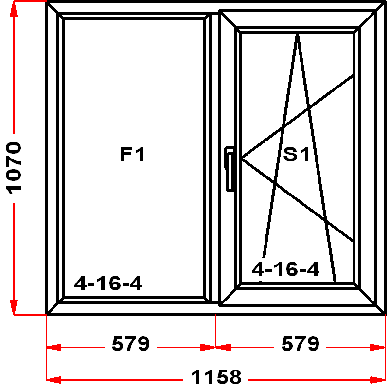 VEKA whs 1070 на 1158 — чертёж