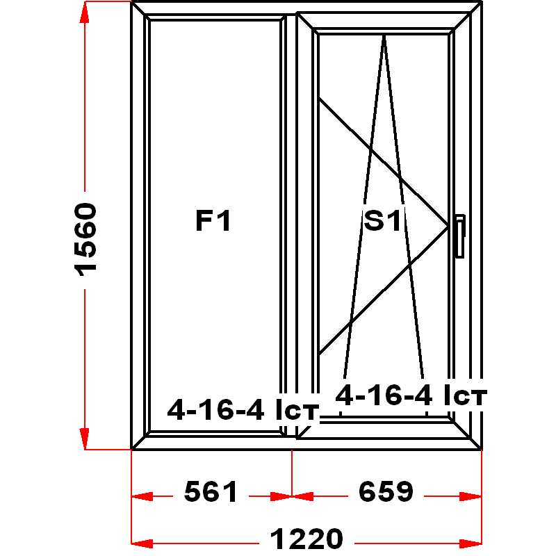 VEKA EuroLine 1560 на 1220 — чертёж