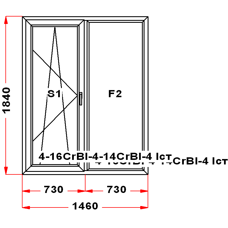 VEKA SoftLine 1840 на 1460 — чертёж