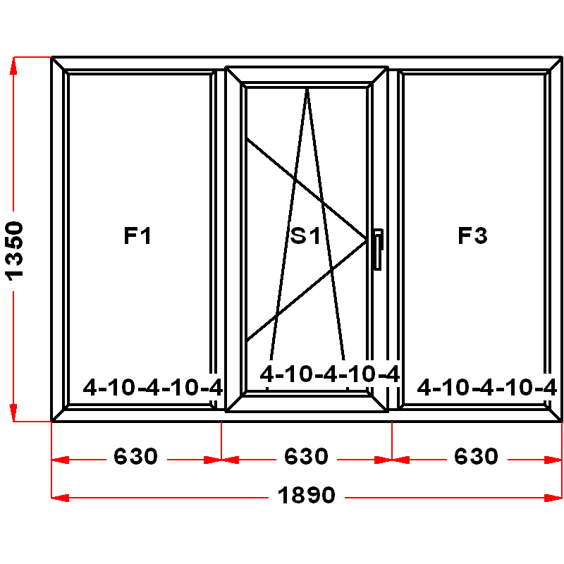 VEKA EuroLine 1350 на 1890 — чертёж