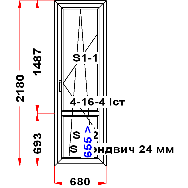 VEKA EuroLine 2180 на 680 — чертёж