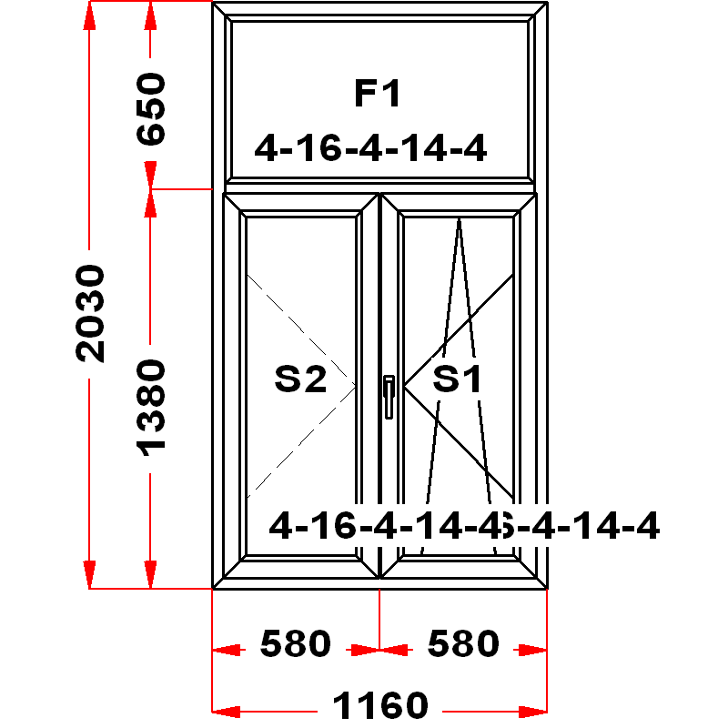 VEKA SoftLine 2030 на 1160 — чертёж