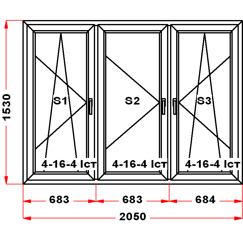 VEKA EuroLine 1530 на 2050 — чертёж