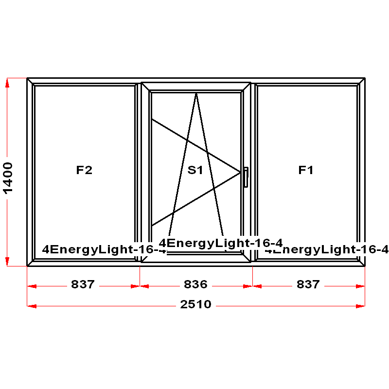 VEKA whs 1400 на 2510 — чертёж