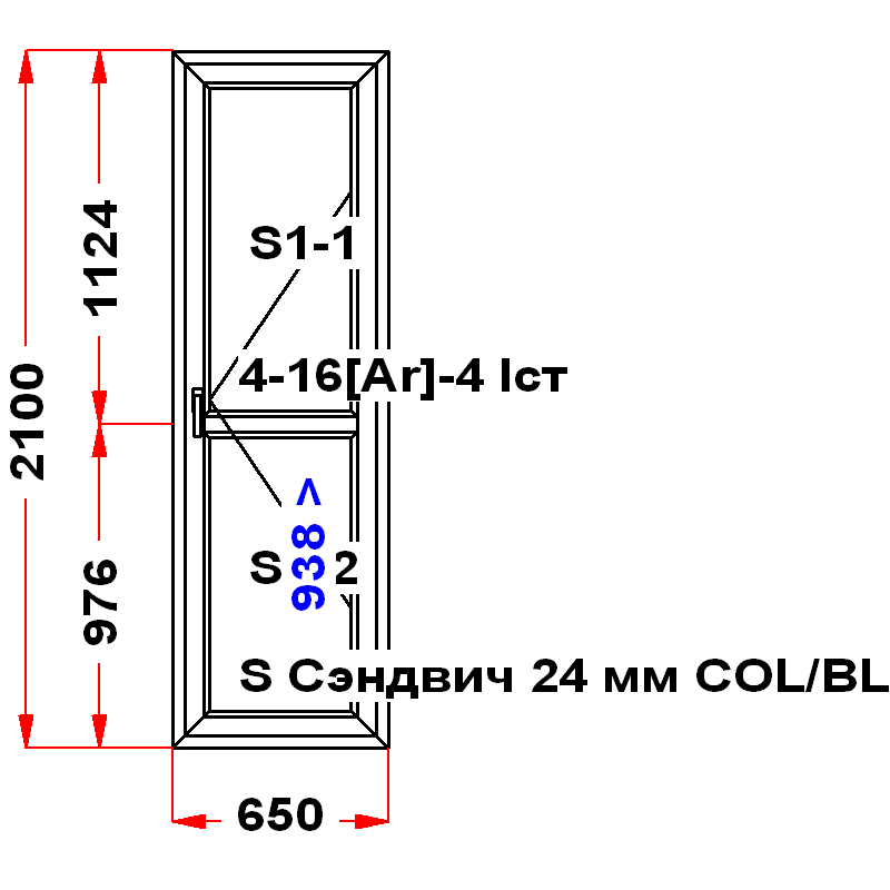 VEKA EuroLine 2100 на 650 — чертёж