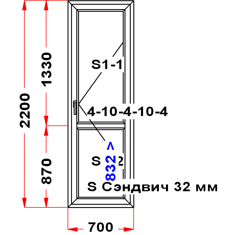 VEKA EuroLine 2200 на 700 — чертёж