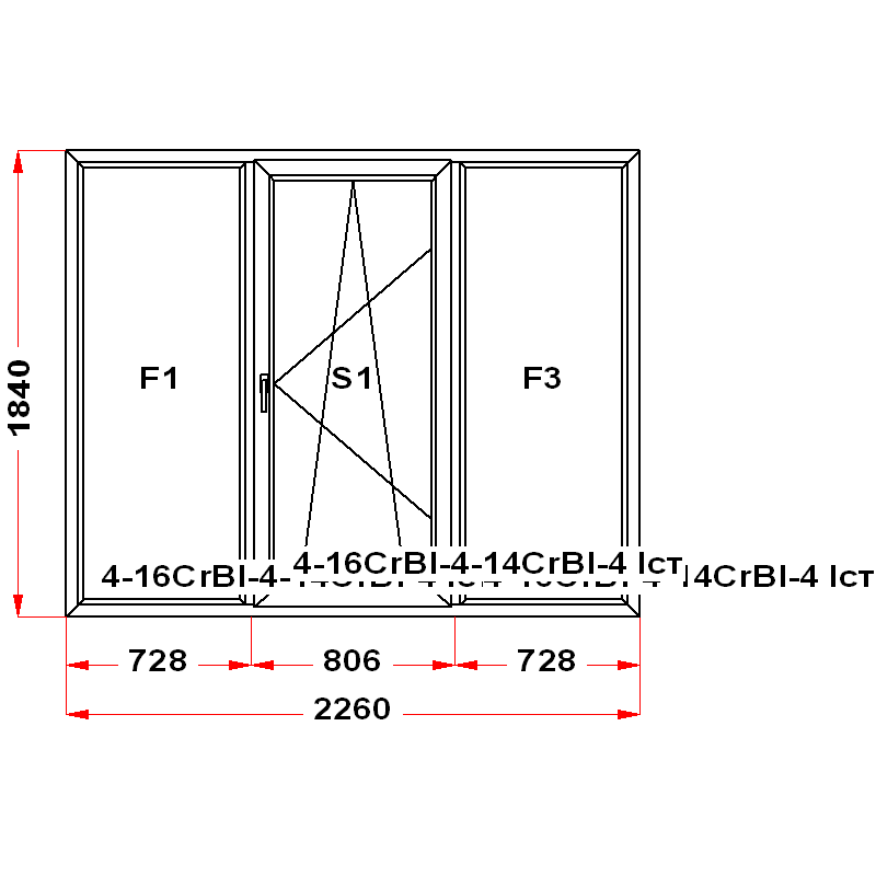VEKA SoftLine 1840 на 2260 — чертёж