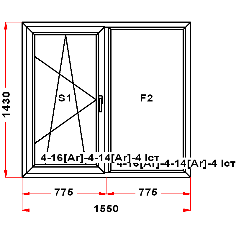 VEKA SoftLine 1430 на 1550 — чертёж
