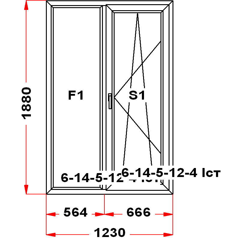 VEKA SoftLine 1880 на 1230 — чертёж