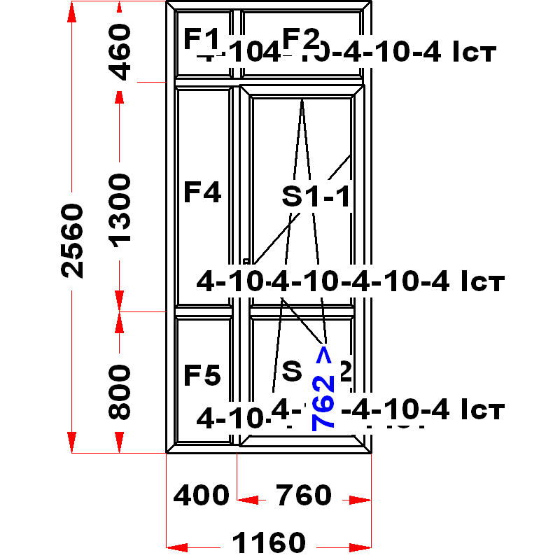 VEKA EuroLine 2560 на 1160 — чертёж