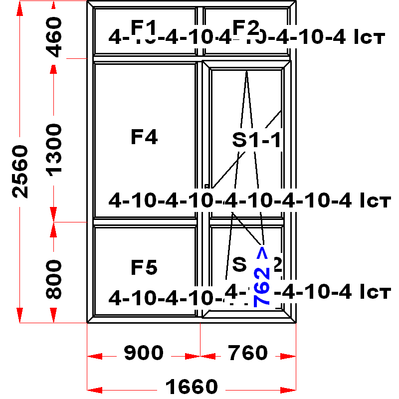VEKA EuroLine 2560 на 1660 — чертёж