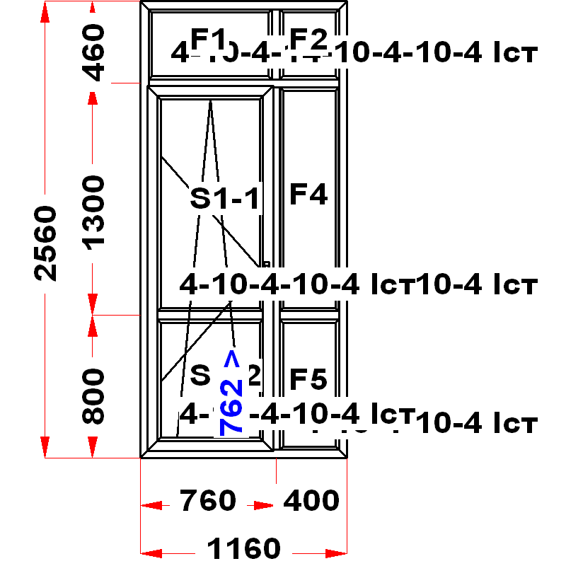 VEKA EuroLine 2560 на 1160 — чертёж