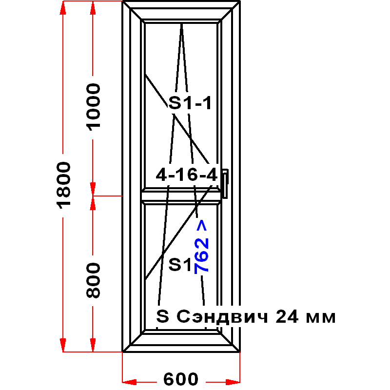 VEKA EuroLine 1800 на 600 — чертёж