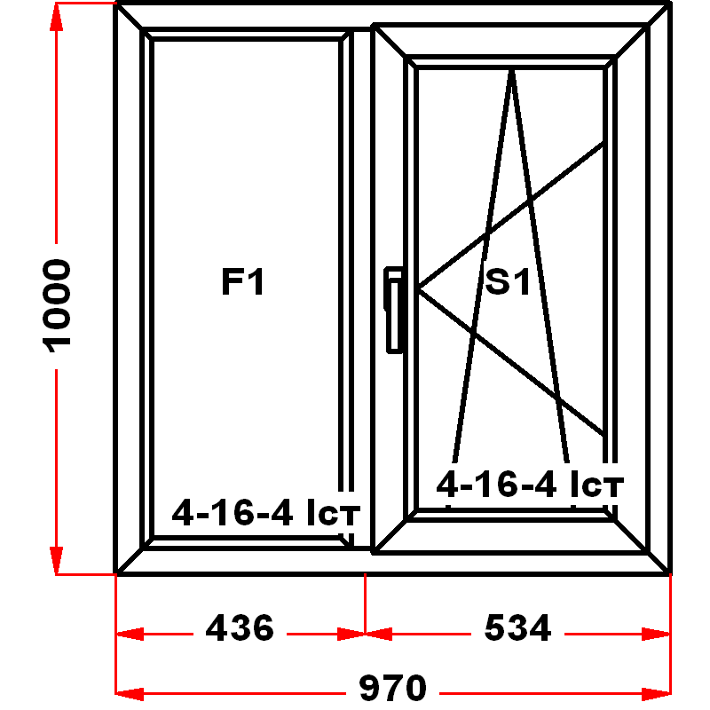 VEKA EuroLine 1000 на 970 — чертёж