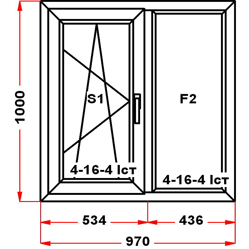VEKA EuroLine 1000 на 970 — чертёж