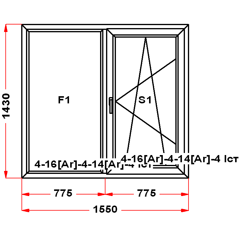 VEKA SoftLine 1430 на 1550 — чертёж