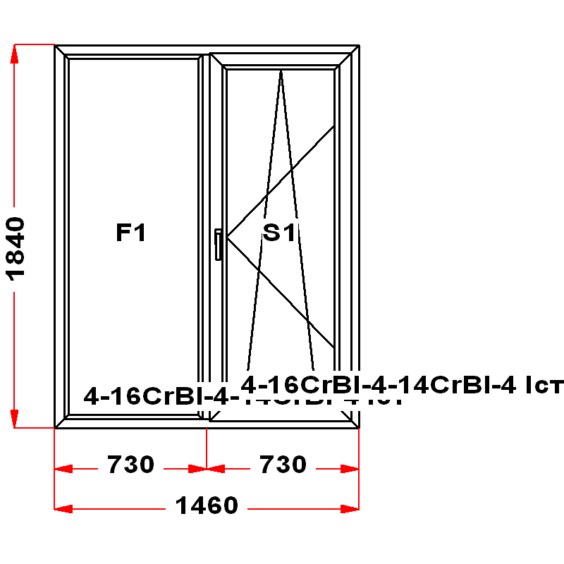 VEKA SoftLine 1840 на 1460 — чертёж