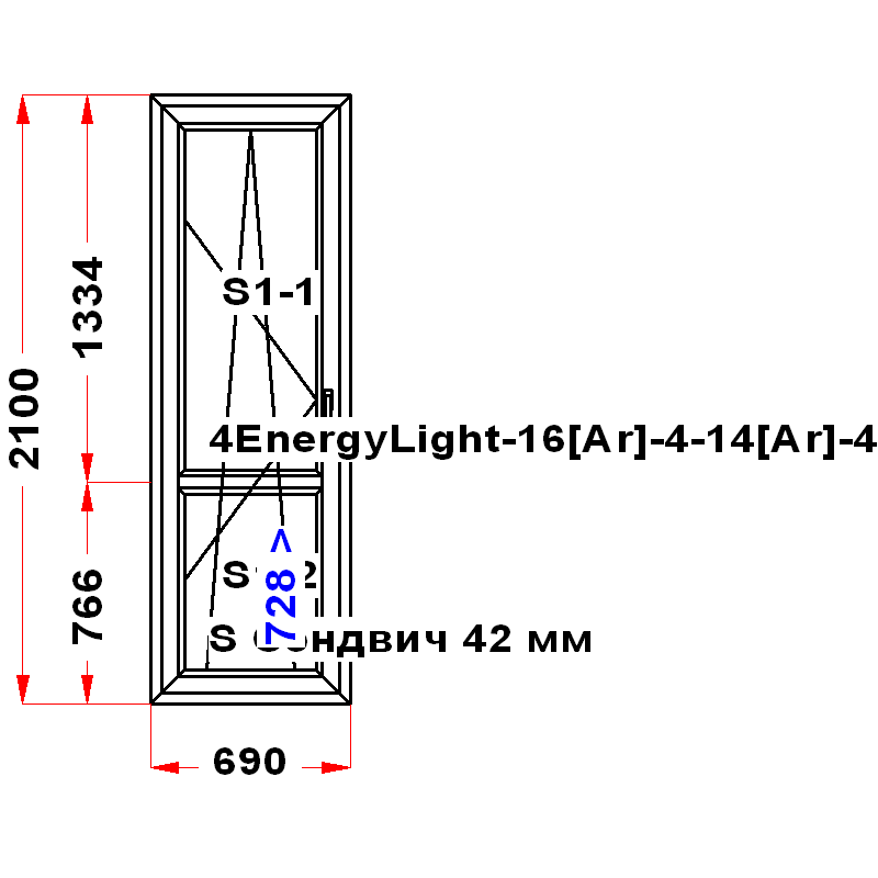VEKA SoftLine 2100 на 690 — чертёж
