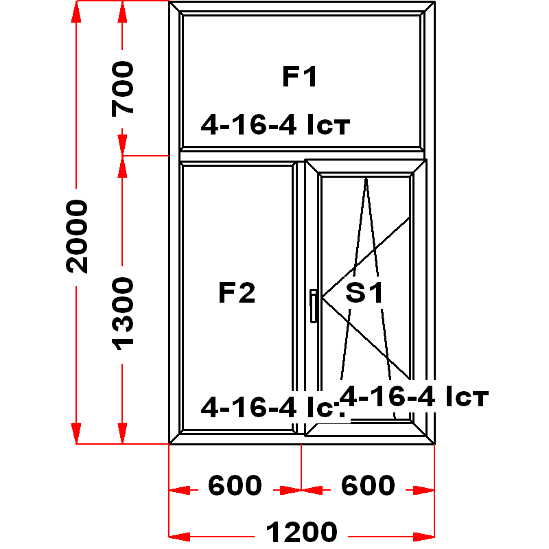 VEKA EuroLine 2000 на 1200 — чертёж