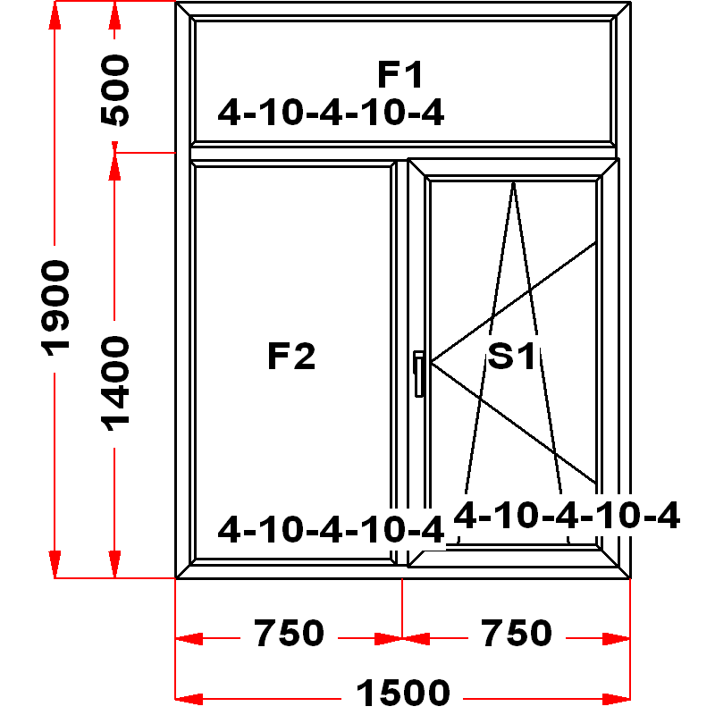 VEKA EuroLine 1900 на 1500 — чертёж