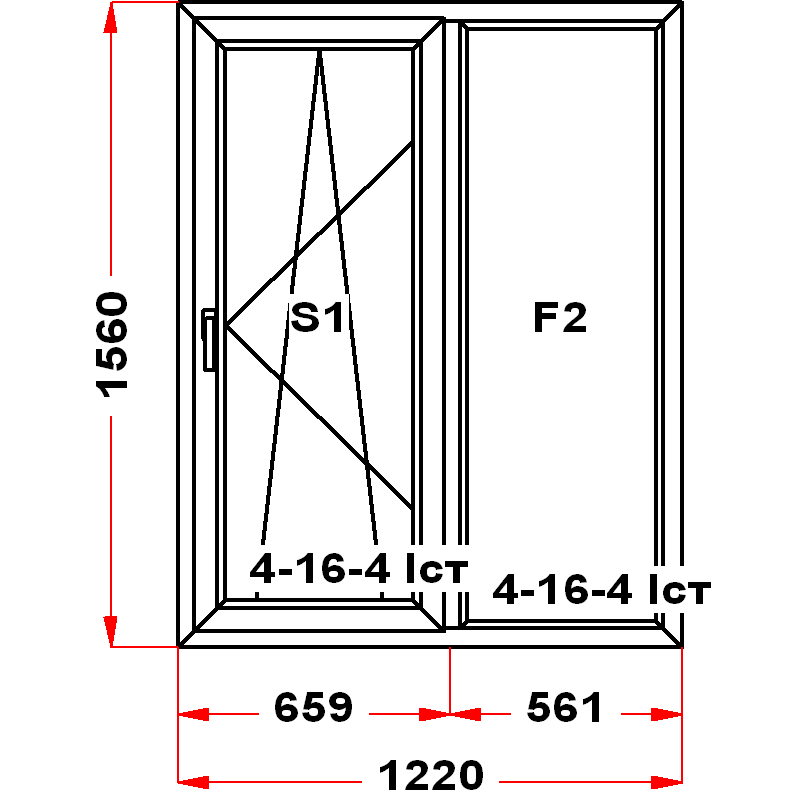 VEKA EuroLine 1560 на 1220 — чертёж