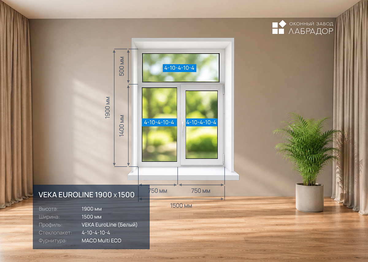 VEKA EuroLine 1900 на 1500 — рендер