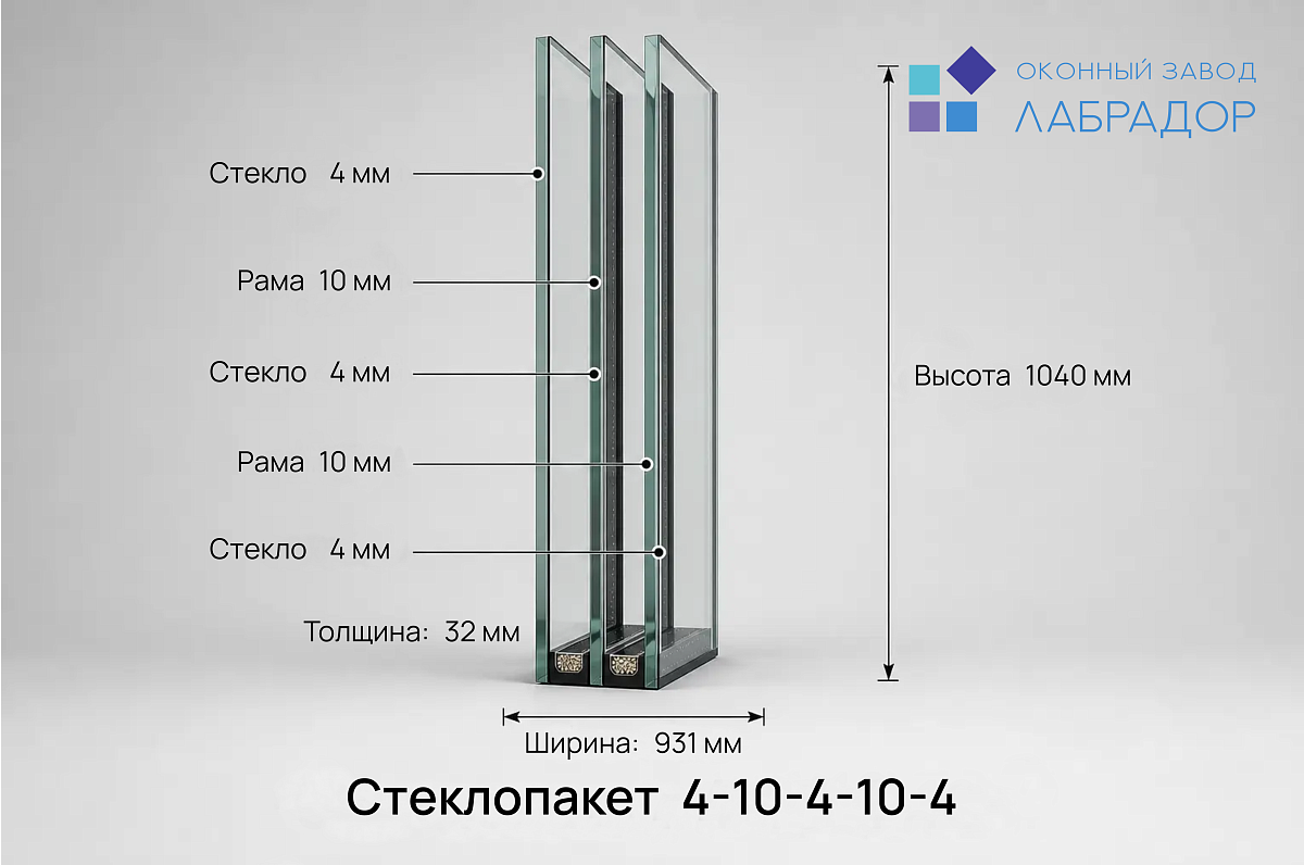 Стеклопакет 4-10-4-10-4 — рендер