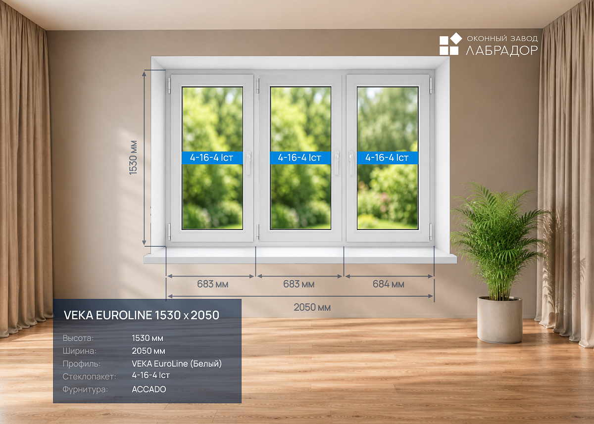 VEKA EuroLine 1530 на 2050 — рендер